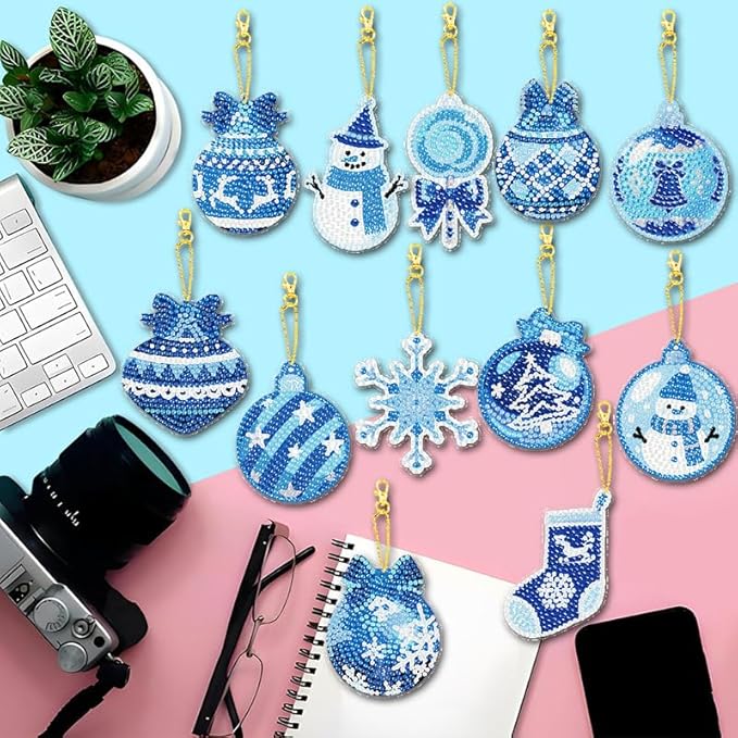 Diamond Painting Keychains Kits, Double Sided Diamond Art Keyrings for Adults, DIY Art Key Rings Ornaments Kits