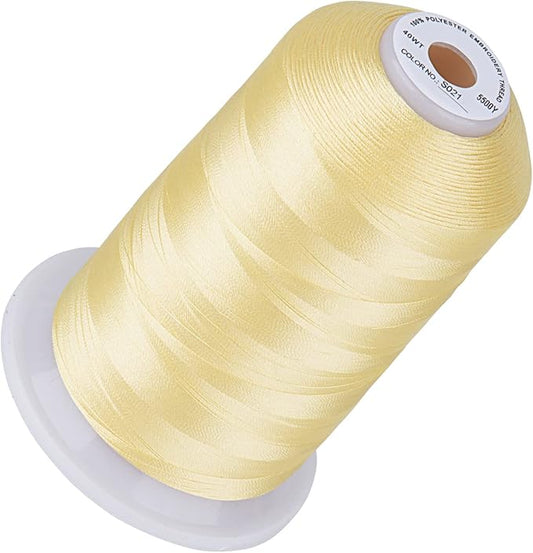 Simthread 5500Yds Embroidery Thread, 5000M High-Yardage 40WT 100% Polyester Thread – 170+ Vivid Colors, High-Speed Rated – Compatible with Brother, Singer, Janome & More - Maize S021