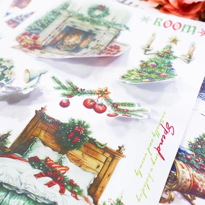 Christmas Wishes Scrapbook Stickers for Journaling Supplies, Pre-Cut Xmas Holiday Sticker Book for Junk Journals Scrapbooking Card Making Bujo, Planner, Album Craft, Adults