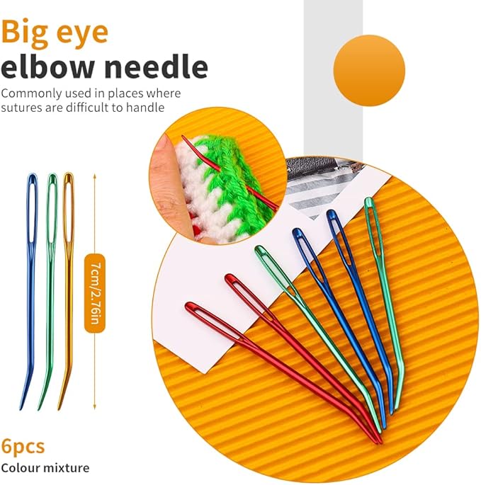 FTEVEN 36pcs Large Eye Sewing Needles, Plastic Yarn Needles Set Blunt Needles, Bent Tapestry Needles with Colorful Plastic Knitting Stitch Markers for Knitting Crochet Sewing
