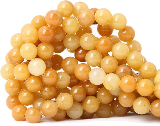 cheavian 35pcs 10mm natural yellow jade multi-color gemstone round loose beads for jewelry making diy handmade materials 1 strand 15"