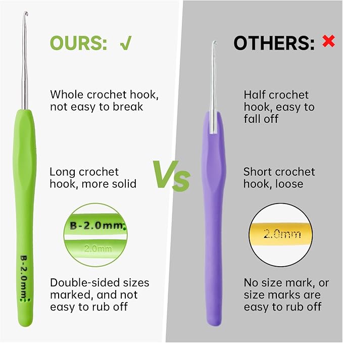 INSCRAFT 67 Pack Crochet Hooks Set, 13 PCS 2mm(B)-10mm(N) Ergonomic Soft Grip Crochet Handles Yarn Knitting Needles Kit with Case for Arthritic Hand, Crochet Starter Kit for Beginners and Lovers