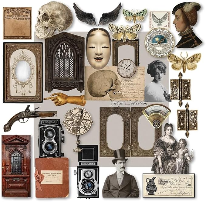 Vintage Junk Journal Items Kit Pre Cut Paper Cards Cutout Cardstock Art Aesthetic Decor Hollow Out Craft Elements Small Embellishments Supplies for Adults Scrapbook Pack (Characters)