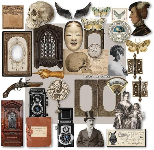 Vintage Junk Journal Items Kit Pre Cut Paper Cards Cutout Cardstock Art Aesthetic Decor Hollow Out Craft Elements Small Embellishments Supplies for Adults Scrapbook Pack (Characters)