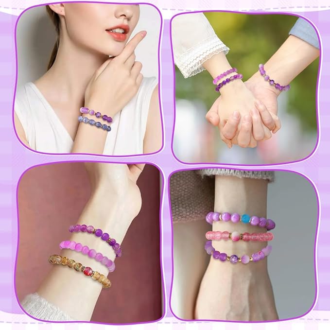 DIPSEOI 8mm Glass Beads for Bracelet Kit - 900 Pcs Jewelry Making Kits Bead DIY with Spacer Charms (Purple Series)
