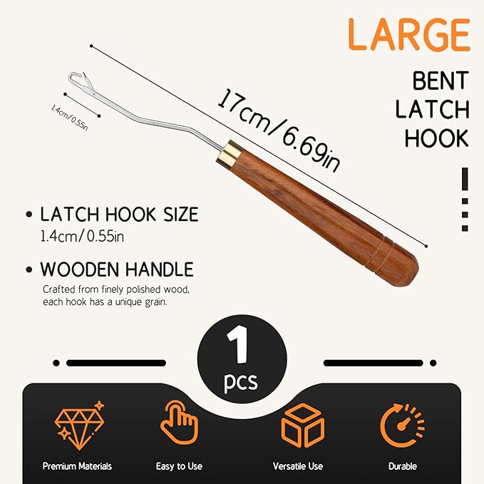 Giwrmu Latch Hook Tool, Wooden Bent Latch Hooks, Latch Hook Crochet Needle for Hair Extension, Micro Braids and Carpet Craft