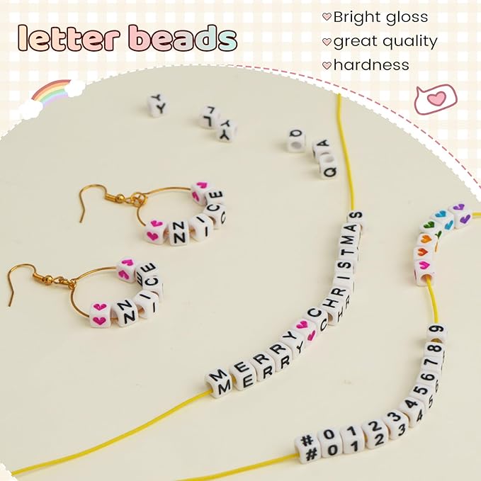 1400 Pcs Letter Beads Kit, 28 Styles White Acrylic Alphabet Beads Letter Beads for Jewelry Making wiht Number Beads Heart Beads Friendship Bracelet Kit