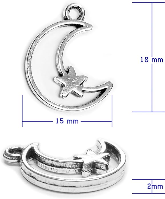 Heather's cf Celestial Beads Moon Charms Pendant Jewelry Making Earrings Necklace Bracelet Kit Findings Jump Rings Lobster Clasp Vintage Finish Plated Non Tarnish Look (Silver Star, 79-150Pcs)