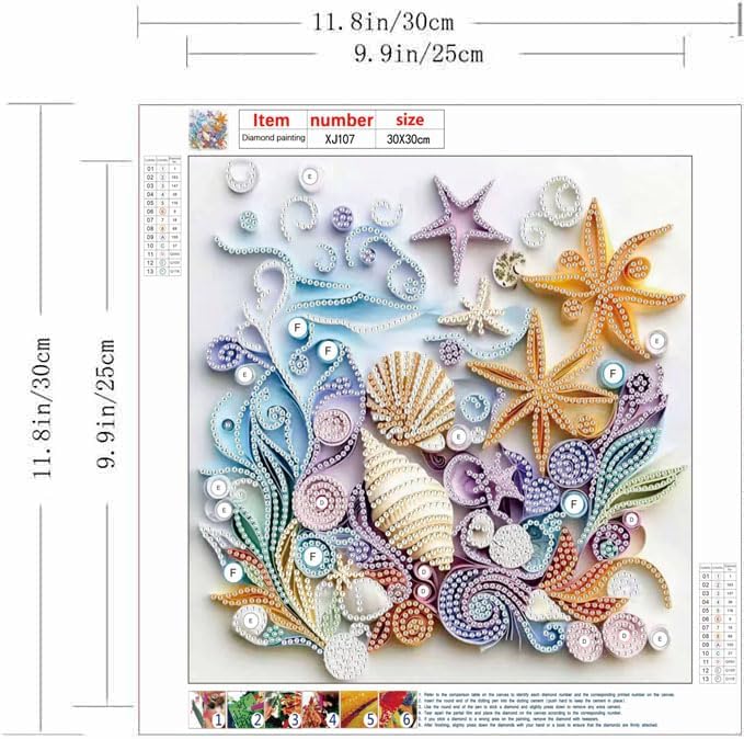 ZQEATRY Shell Starfish Diamond Art Kits for Adults,DIY Specail Shape Diamond Painting Kit for Adult Beginners, 5D Diamond Painting Crystal Rhinestones Art, Home Wall Decor 12 x 12inch