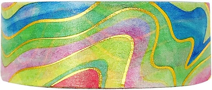 allydrew Gold and Silver Foil Washi Masking Tape, 15mm x 10M, Rainbow Swirl