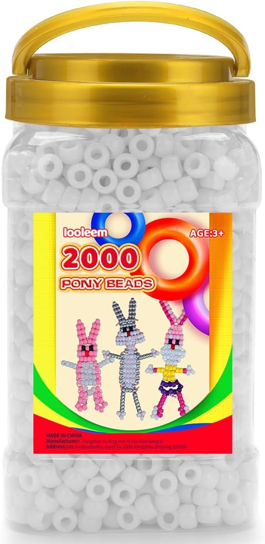 iooleem pony beads(2000pcs white pony beads), beads for bracelets making, beads for crafts, beading supplies, friendship bracelets making.