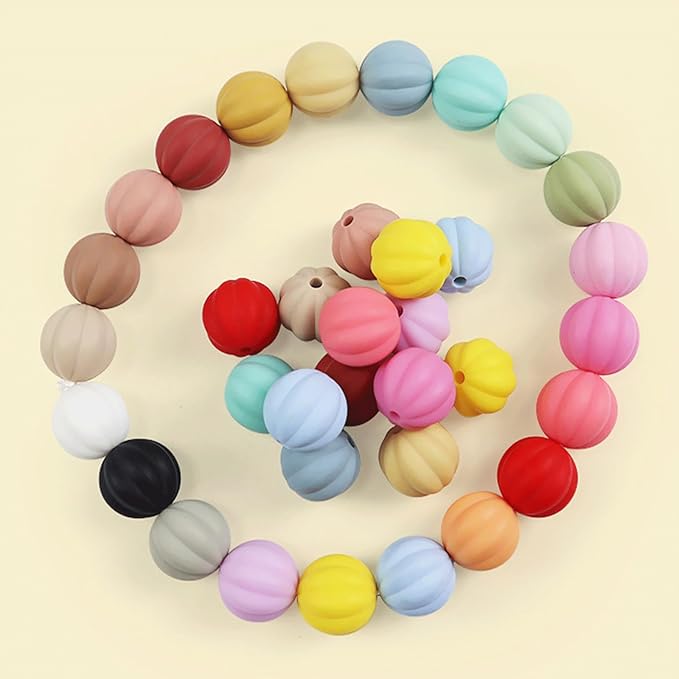40PCS Pumpkin Silicone Beads Colorful Silicone Beads Bulk Spacer Beads Colorful Focal Beads for DIY Craft Garland Keychain Lanyard Necklace Bracelet Jewelry Making Accessories Handmade Crafts
