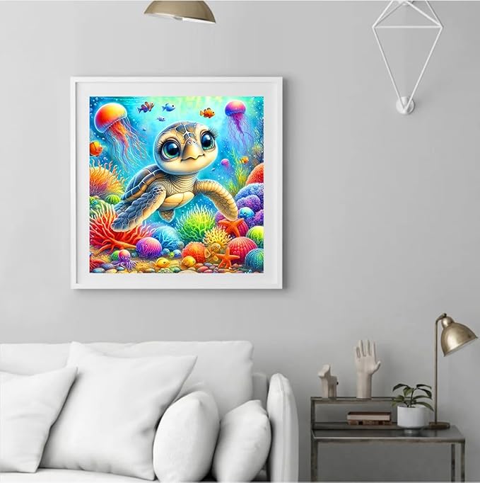 ijbnhd Cute Turtle Diamond Painting Kit for Adults, Sea Turtle Diamond Art Kits for Beginners, Full Drill Round Gem Art Diamond Painting for Home Wall Decor Gift 14x14inch