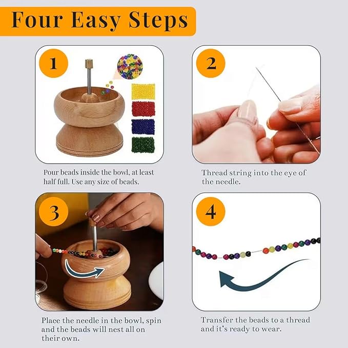SHOP LC DELIVERING JOY Seed Bead Spinner for Jewelry Making Kit - Clay Bead Spinner with Big Eye Beading Needle & 3 Meter Wire - Necklace Bracelet Maker Wooden - Birthday Gifts - Pinewood
