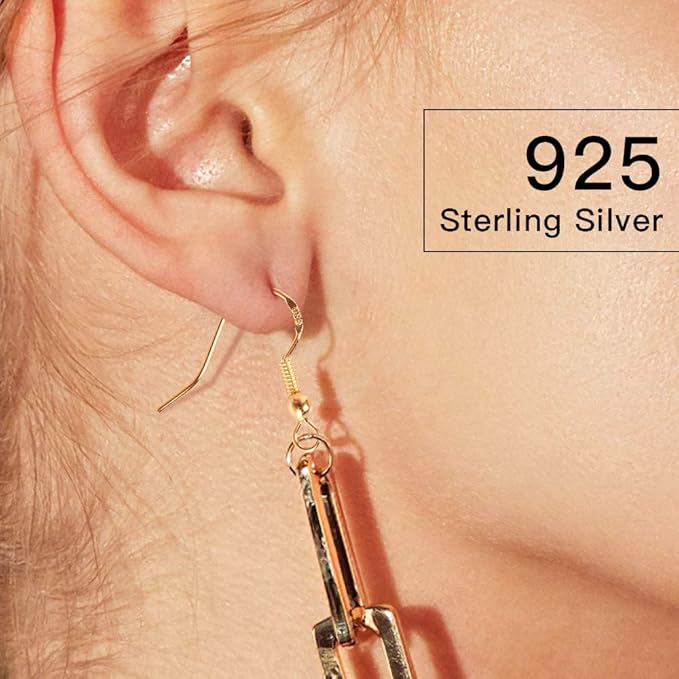 925 sterling silver earring hooks 200 pcs, gold earring hooks for jewelry making, hypoallergenic fish hook earrings making kit, diy earring, with 200pcs earring backs and 200pcs jump rings