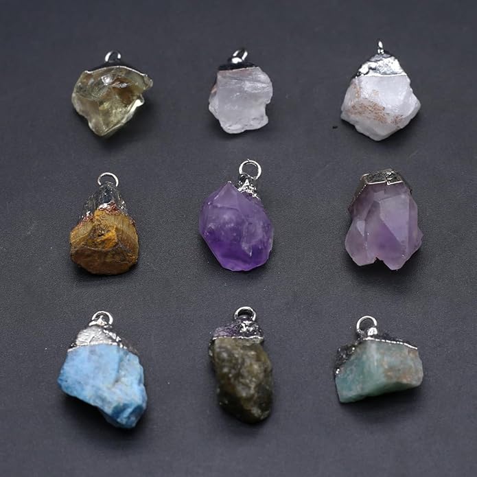 LHJ 12 Pcs Natural Stone Pendants Random Irregular Shape Raw Healing Crystal Agate Charms for Jewelry Making Necklace Gift