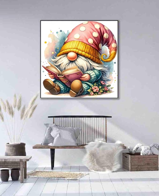 gnome cross stitch kits for adults beginner,book counted cross stitch kits printed stitching cute patterns dimensions needlepoint art crafts embroidery kits for adults beginners (13.7x13.7 inch)