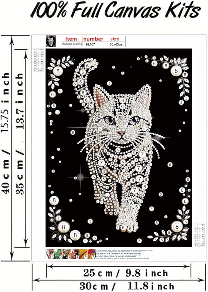 GEMFAMILY 5D Diamond Pearl Painting Kits for Adults Beginners, Special Shape Diamond Art Kits for Animal Cat,DIY Diamonds Art Pearl Painting for Home Walls Decor 12 x 16 inch