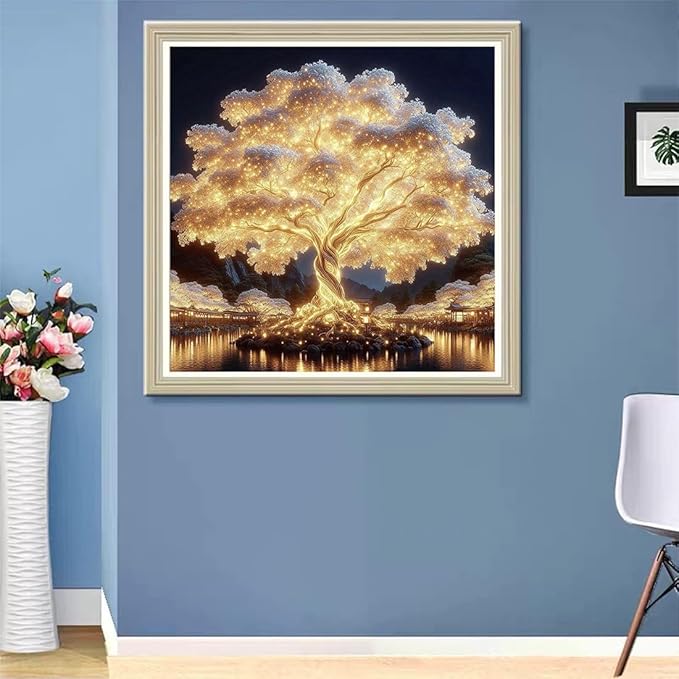 ijbnhd Tree of Life Diamond Art Kits for Adults-Tree of Life Diamond Painting Kits for Beginners, 5D DIY Full Drill Round Gem Art Crafts for Home Wall Decor 14X14 inch