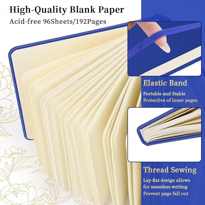 Square 5x5 inches 80gsm 96sheets/192 Pages Notebooks Blank Sketchbooks Travel Journal Pocket Hardcover Paint Writing Diary Memo Planner PU Leather Cover. Sapphire Blue