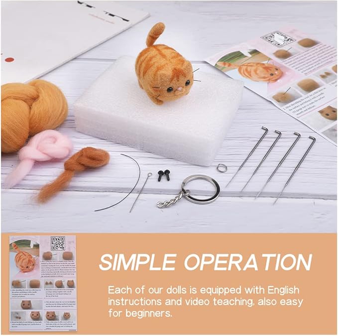 QMNNMA Needle Felting Kit, Animals Needle Felting Set, DIY Wool Felt Materials Set with Felting Tool and Instruction for Needle Felting Craft Project and DIY Handmade