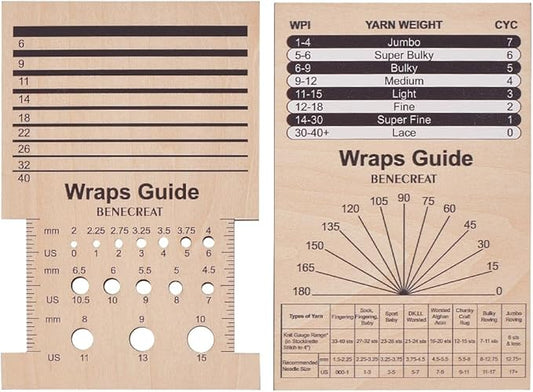 BENECREAT 2Pcs Rectangle Wooden Knitting Needle Gauge, Yarn Wrap Guide Board Knitting Tool for Spinners Yarn Measuring Crochet Accessories