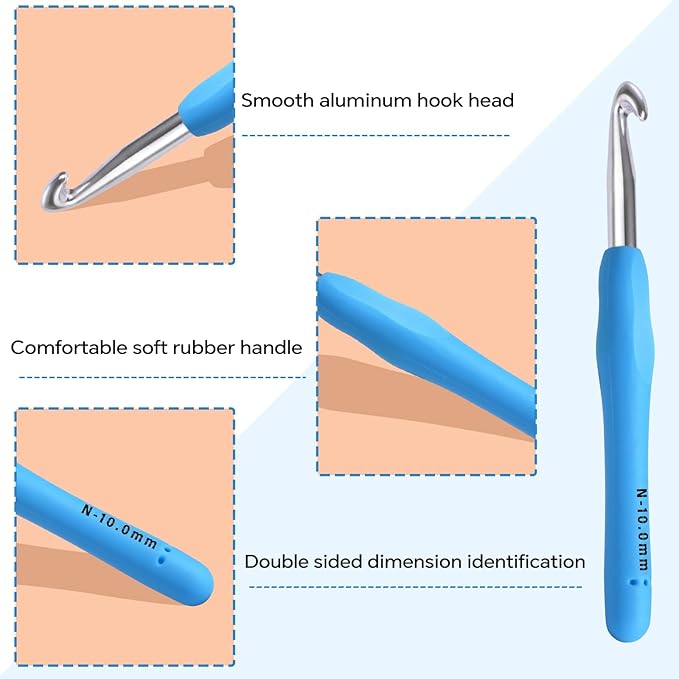 10mm Crochet Hook, Ergonomic Crochet Hooks with Soft Rubber Handle and Smooth Glide Head - Lightweight Aluminum Needles for Beginners, Arthritis, Yarn Projects, Long Crafting Sessions (10.0 mm)