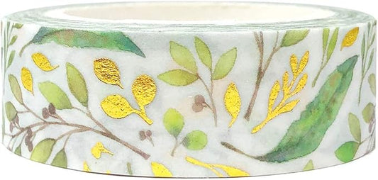 allydrew Gold and Silver Foil Washi Masking Tape, 15mm x 5M, Sprig Leaves