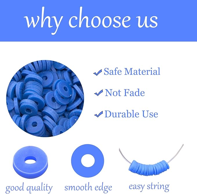 Blue Clay Beads(6mm,4300 pcs) Clay Beads for Bracelet Making Kit, Flat Round Polymer Spacer Heishi Beads for Jewelry Necklace
