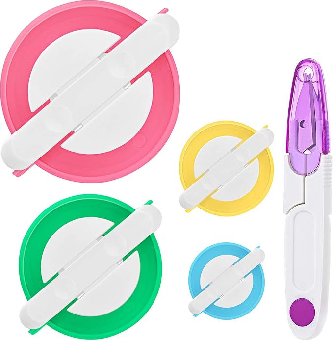 Pom Pom Maker, 4 Different Sizes Pompom Maker Fluff Ball Needle Craft DIY Wool Knitting Craft Knitting Wool Tool Kit with Thread Cutter Scissors (Color Set B)