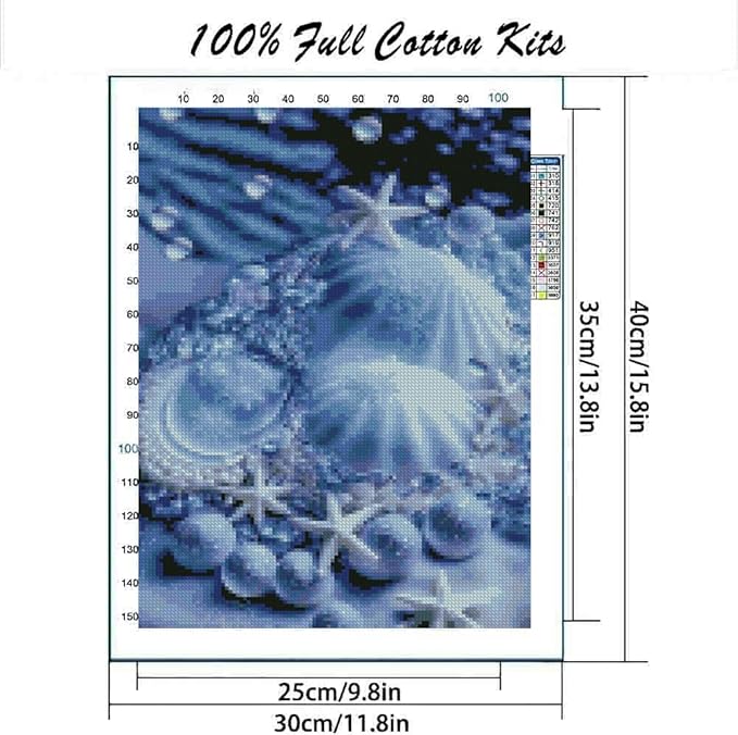 Seashell Stamped Cross Stitch Kits Summer Beach Cross Stitch Patterns,Dimensions Cross Stitch Kits Embroidery Kit Arts and Crafts for Beginners 15.7x11.8 inch