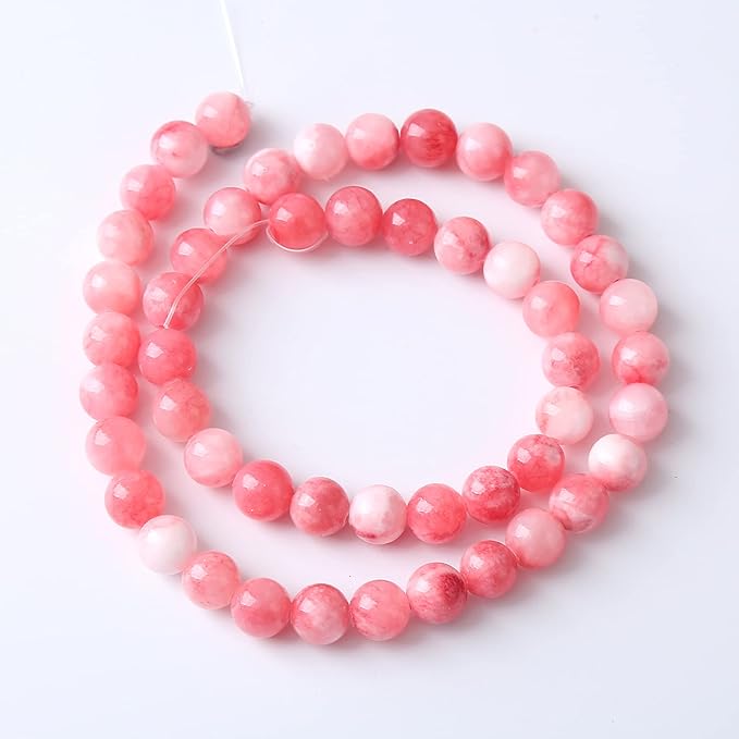36pcs 10mm Natural Pink White Persian Jade Gemstone Beads Round Loose Spacer Beads for Jewelry Making DIY Bracelets Necklaces 15"(Pink Persian Jade, 10mm)