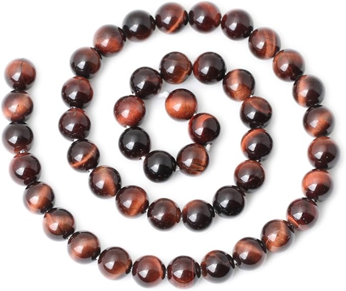 cheavian 45pcs 8mm natural red tiger eye gemstone round loose beads for jewelry making diy findings 1 strand 15"