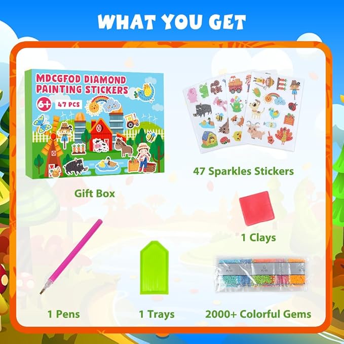 Labeol Diamond Art Kits for Kids Boys and Girls Ages 6-8-10-12 Easy to DIY Creative Diamond Art Sticker Craft by Numbers Kits for Kids and Adult Beginners (Farm)
