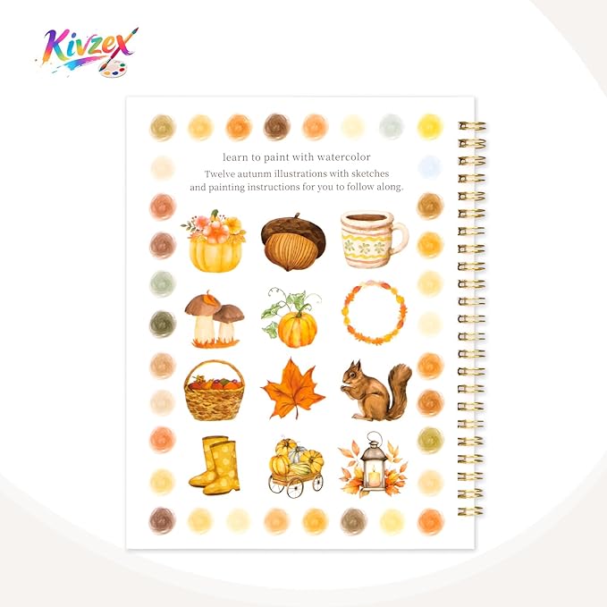 Watercolor Workbook for Adults, Beginner Friendly Watercolor Painting Kit Autumn Water Coloring Book, Nature-Themed Practice Art Gift Water Color Paint Book with Palette and Brush