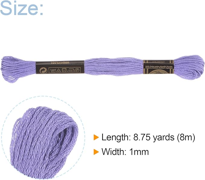 HARFINGTON 12 Skeins Embroidery Floss 8m Each Egyptian Long Fiber Cotton Cross Stitch Thread 26S/2x6 for Embroidery Projects Bracelet, Lavender