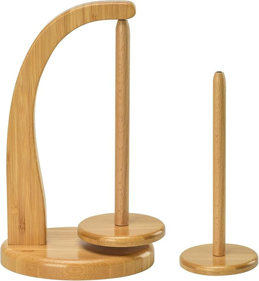 Yarn Holder with 2 Pcs Spindles for Knitting and Crocheting,Crochet Gift for Knitting Lovers,Wooden Yarn Spinner for Crochet by Artowell (Original Bamboo Color)