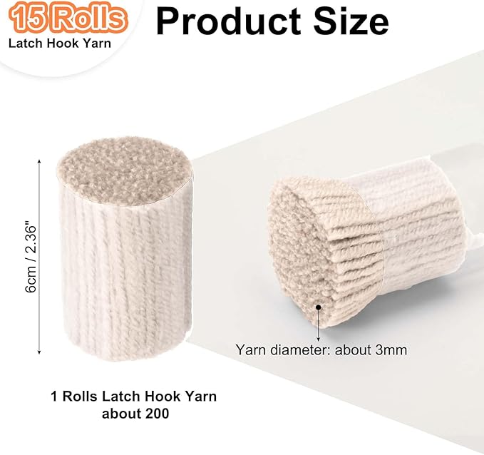 PATIKIL 15 Rolls Latch Hook Yarn, Latch Hook Kit Yarn Precut Hook Rugs Making Crochet Bundles for Latch Hook Rug Adults Beginners Tapestry DIY Craft, Beige