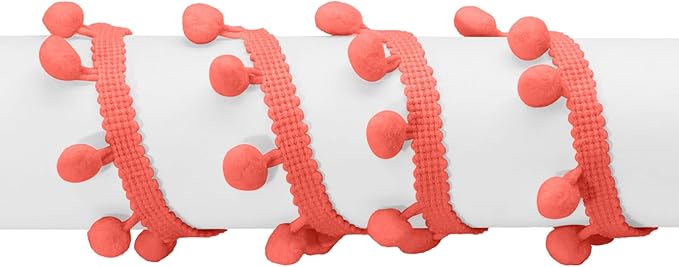 Homiest 10 Yards Pom Pom Trim for Sewing, 1 Inch Wide Terracotta Ribbon Bundles Textured Fabric Fringe Ribbon, 13mm Ball Pompom Trim for DIY Crafts Curtain Clothes Pillow Home Decoration