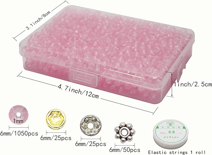 1050pcs Pink Crackle Glass Beads Handcrafted Round Lampwork Smooth Loose Beads for Bracelet & DIY Jewelry Making 6mm