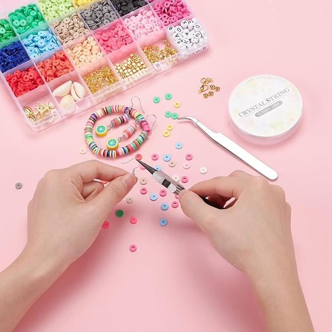 2938 Pcs Clay Beads Bracelet Making Kit, Flat Preppy Beads for Friendship Bracelets, Polymer Clay Bead with Charms for Jewelry Making