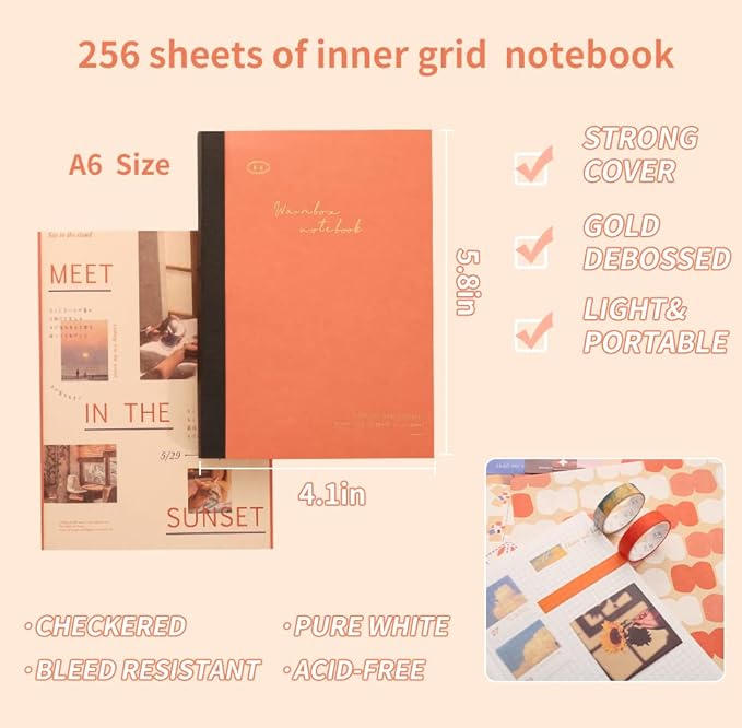 emmoolife 348 Pcs Scrapbooking Supplies Kit, Vintage Aesthetic Scrapbook Kit for Bullet Junk Journal, Stationery, A6 Grid Notebook, DIY Journaling Supplies, Birthday Craft Gift for Teen Girl Women