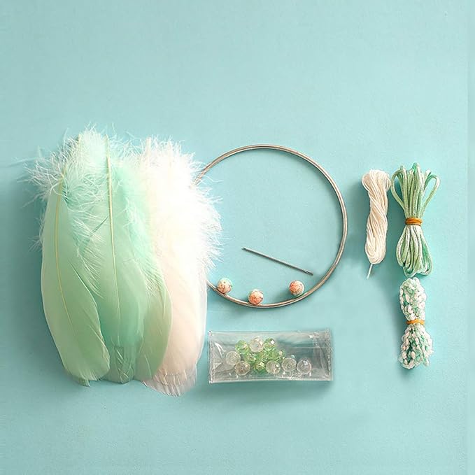 FANDOL DIY Dream Catcher Making Kit, Macrame Dream Catcher Craft Supplies for Kids Bedroom Wall Decor Nursery Baby Room Hanging Wedding Ornaments Party Handmade Gift (Green)