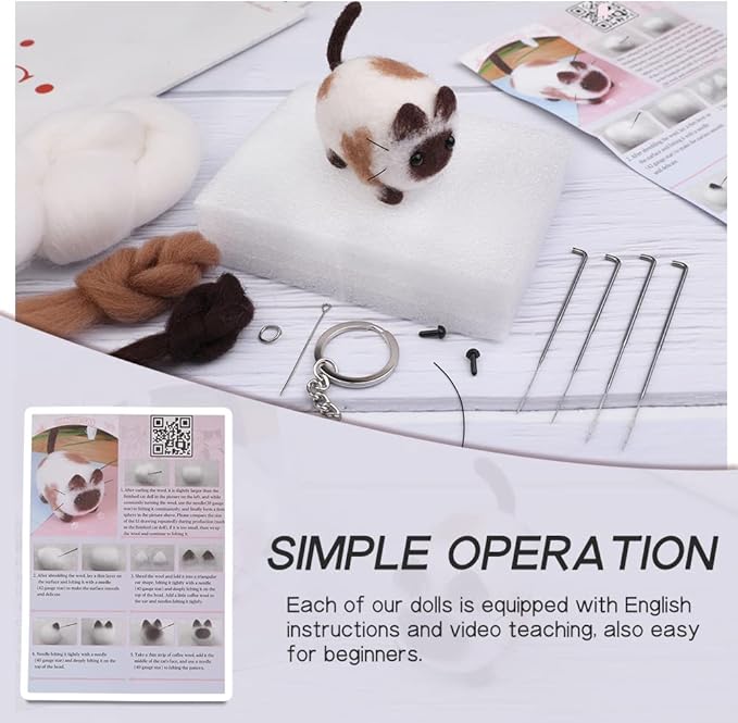 QMNNMA Needle Felting Kit, Animals Needle Felting Set, DIY Wool Felt Materials Set with Felting Tool and Instruction for Needle Felting Craft Project and DIY Handmade