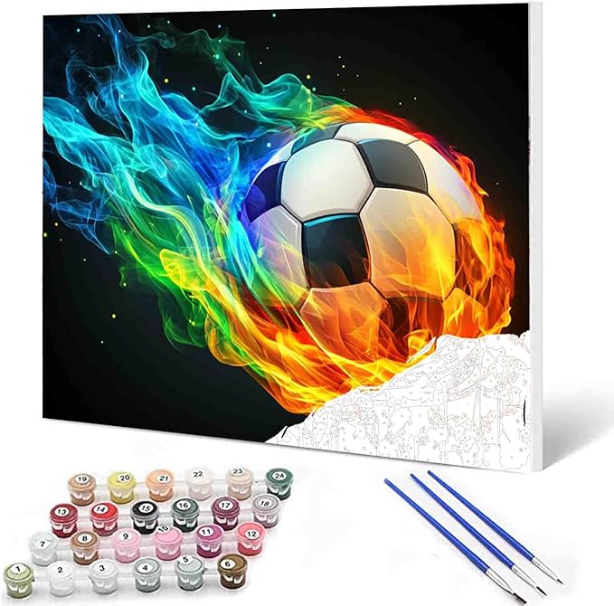 Flaming Ball Paint by Numbers Kits Canvas DIY Oil Painting for Boys,Students,Adults Beginner with Brushes & Acrylic Pigment - Sports Loversfor Boys Room Wall Decor (Frameless)