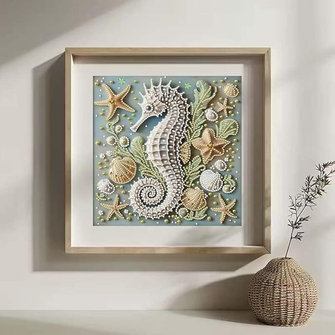 ZQEATRY 5D Special Shape Diamond Art Kits for Adults,Animal Seahorse Diamond Painting Kits for Beginners,DIY Gem Art Crystal Rhinestones Painting Kits for Home Wall Decor 12×12inch