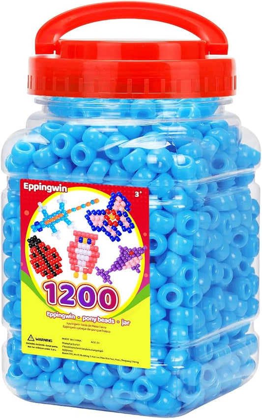 eppingwin 1200pcs pony beads for bracelets, 6x9mm kandi beads for hair braids, easy storage pony bead for jewelry making (blue)