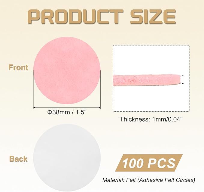 uxcell 100 Pcs Adhesive Felt Circles, 1.5" Round Non-Woven Felt Pads Stickers Dots Pre Cut for DIY Crafts Sewing Handcraft Costume Holiday Decoration, Pink