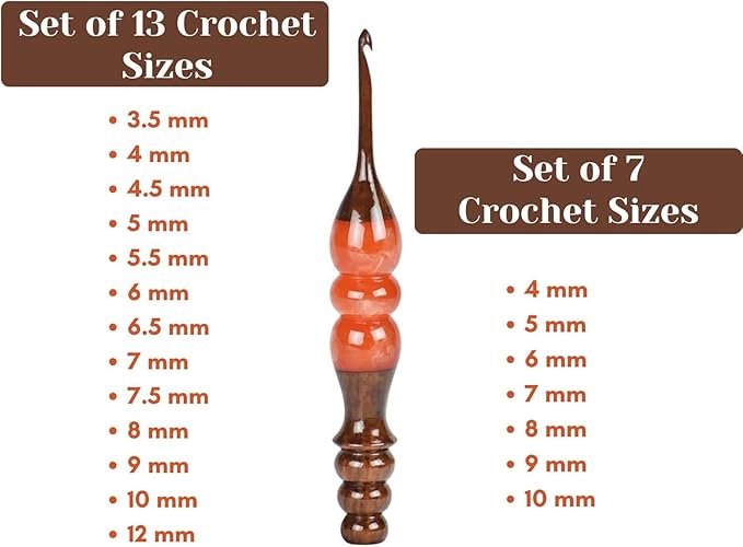 Wooden Crochet Hooks Set for Arthritic Hands | Ergonomic Soft Grip - Resin Mix Indian Rosewood Crochet Hook Set for Crocheting & Knitting (Orange, Set of 7)