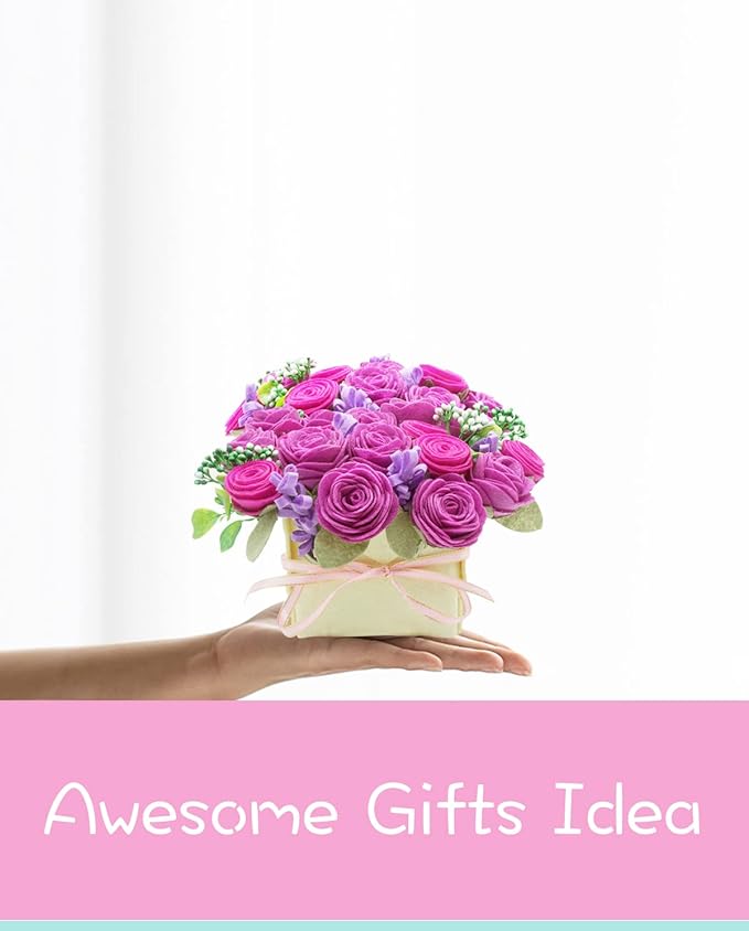 BAZIMA DIY Felt Flower Art Craft Kit - Felt Rose and Lavender Kit, Floral Gifts - Arrange Pre-Cut Flowers and Foliage